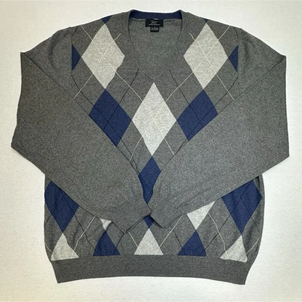 Brooks Brothers 346 Sweater Men's Size Large Cotton Cashmere Argyle Preppy Frat